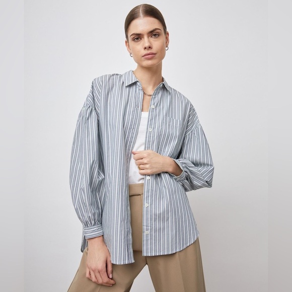 Rails Blue and White Striped Button Down Shirt - Picture 1 of 14